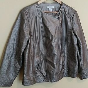 Chicos Moto jacket pewter silver zipper
